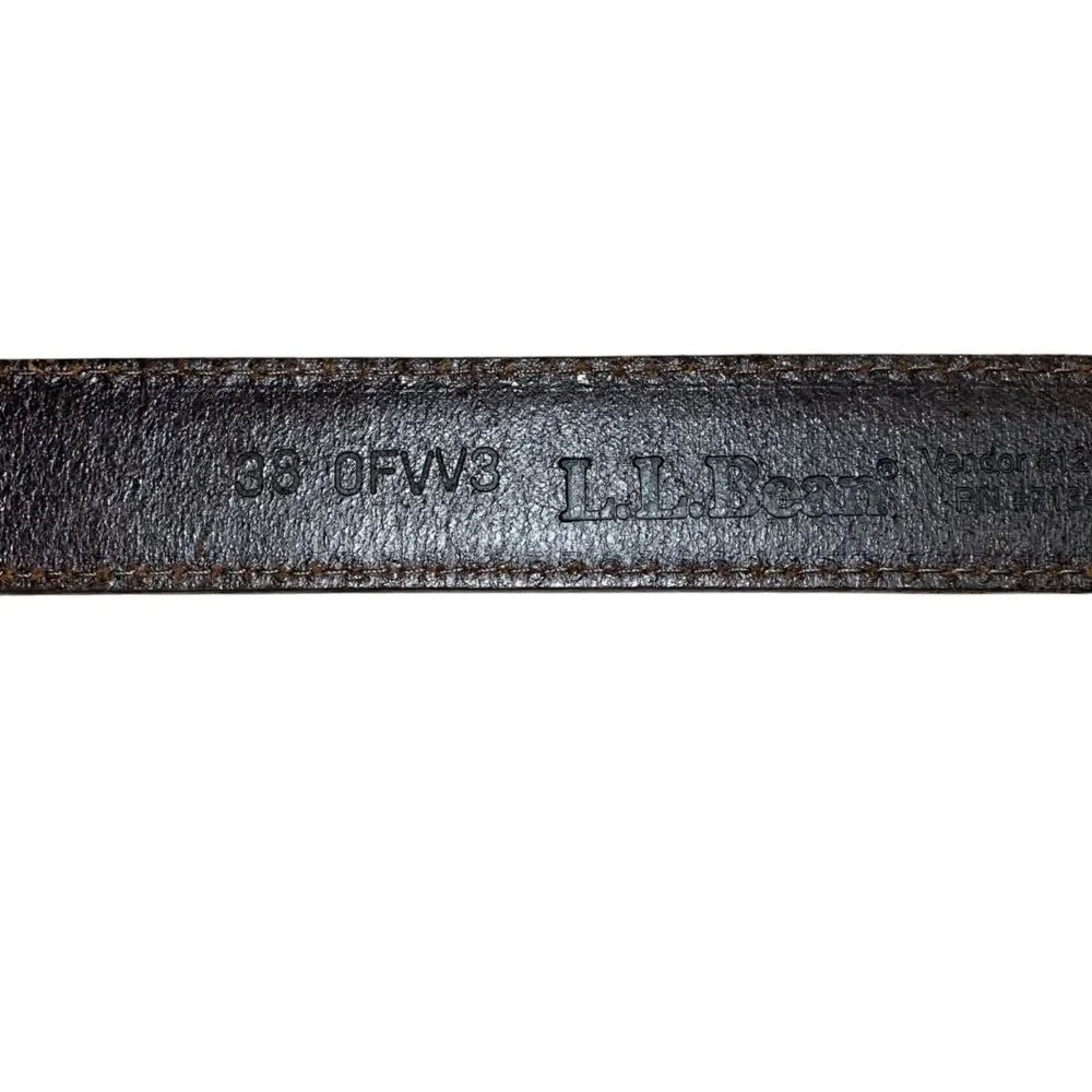 LL Bean Mens Brown Leather Belt 38 Made in USA Brass Belt Buckle Preppy Casual